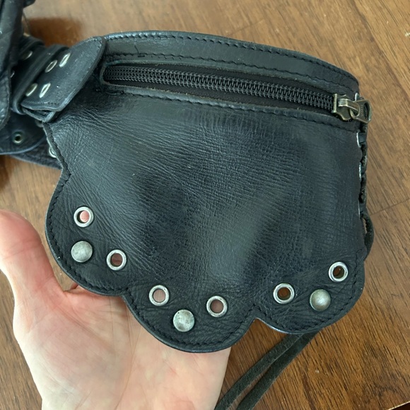Hipstirr Black Leather Adjustable Belt with Silver Studs and Fringe main image 6